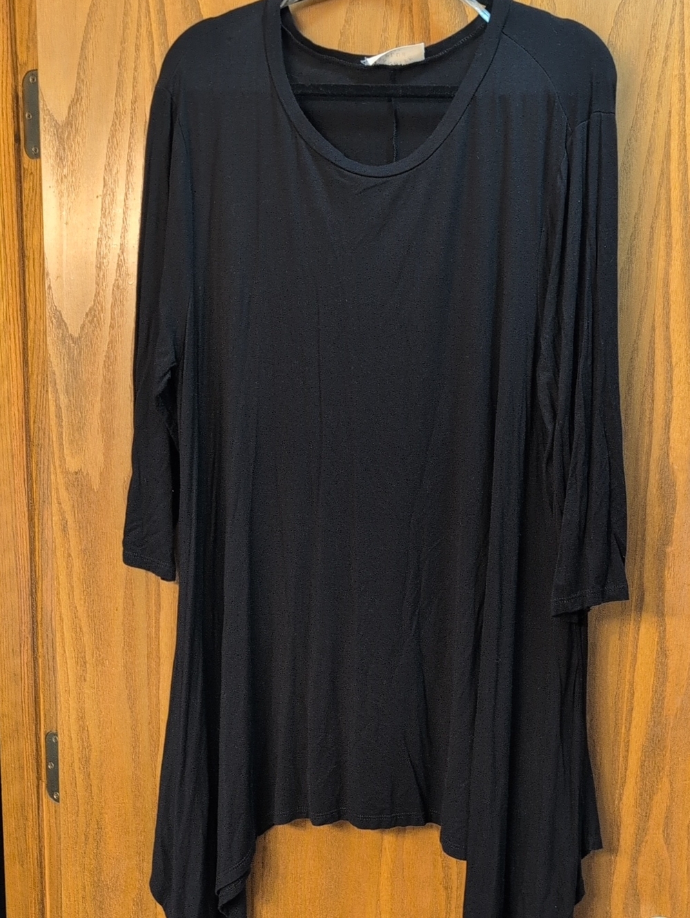 Black 3/4 Sleeve Women's Tunic Top - Lightweight Draped Silhouette